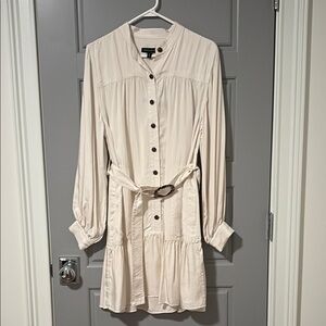 Banana Republic Cream Long Sleeve Satin Dress